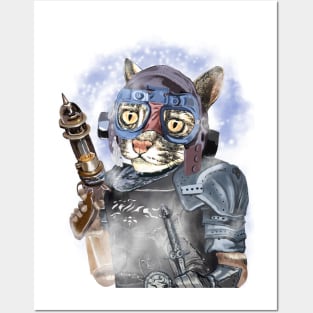 Naughty Pilot Cat with Laser Gun and Heavy Armor Posters and Art